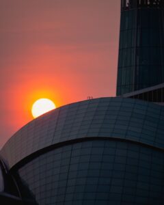 The sun is setting on the Canadian Museum for Human Rights