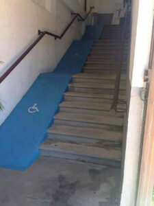 A very steep wheelchair ramp