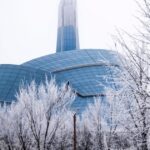 The CMHR tower on a winter day.